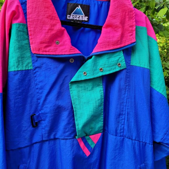 SOLD: VTG 80s 90s Color Block Wind Breaker XL - Picture 2 of 12